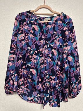 Belle Sky Tropical Maximalist Print Long Sleeve Statement Blouse XS Resortwear
